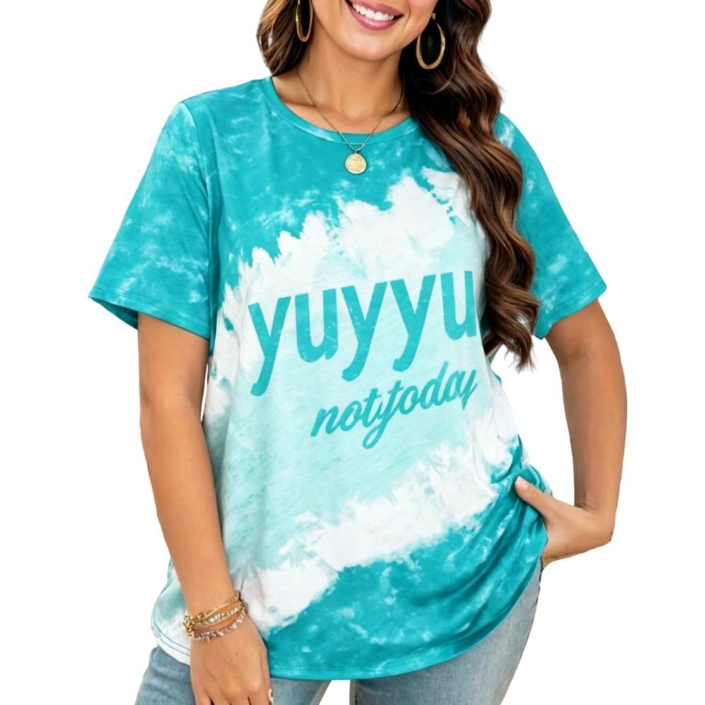 Tie-Dye Letter Lockeres T-Shirt für Damen! 2026 Sommer Neu Übergröße, Lässiges Vielseitiges Schlank geschnittenes Oberteil