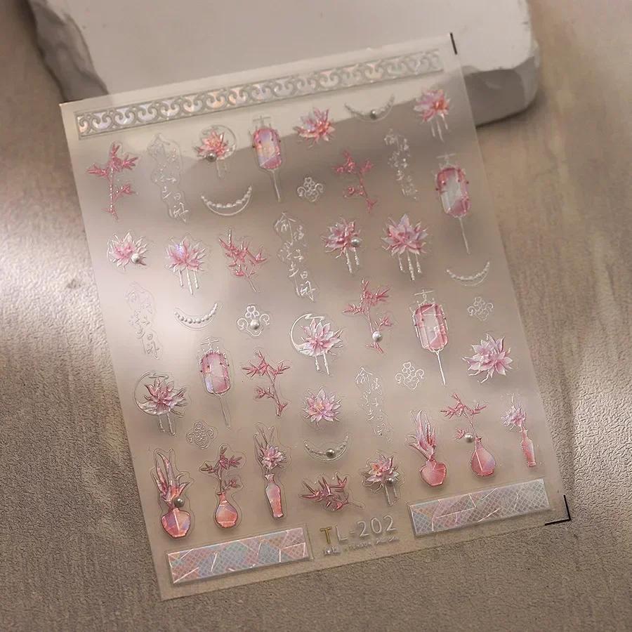 Shiny Jelly Butterfly Charming Golden Gradient Bowknot 5D Self Adhesive Nail Art Sticker Flower Petal Rhinestone Manicure Decals