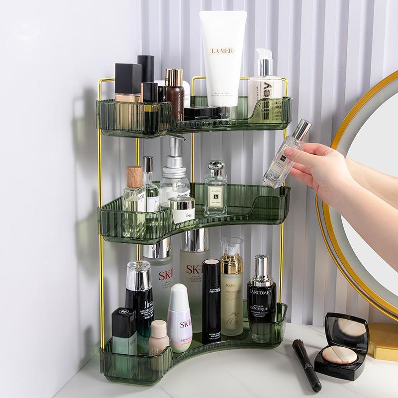 3-stufiger Eck-Kosmetik-Organizer Make-up-Aufbewahrungsständer Schreibtisch Luxus Lippenstift-Parfüm-Organizer Schminktisch Regal Aufbewahrungsregal