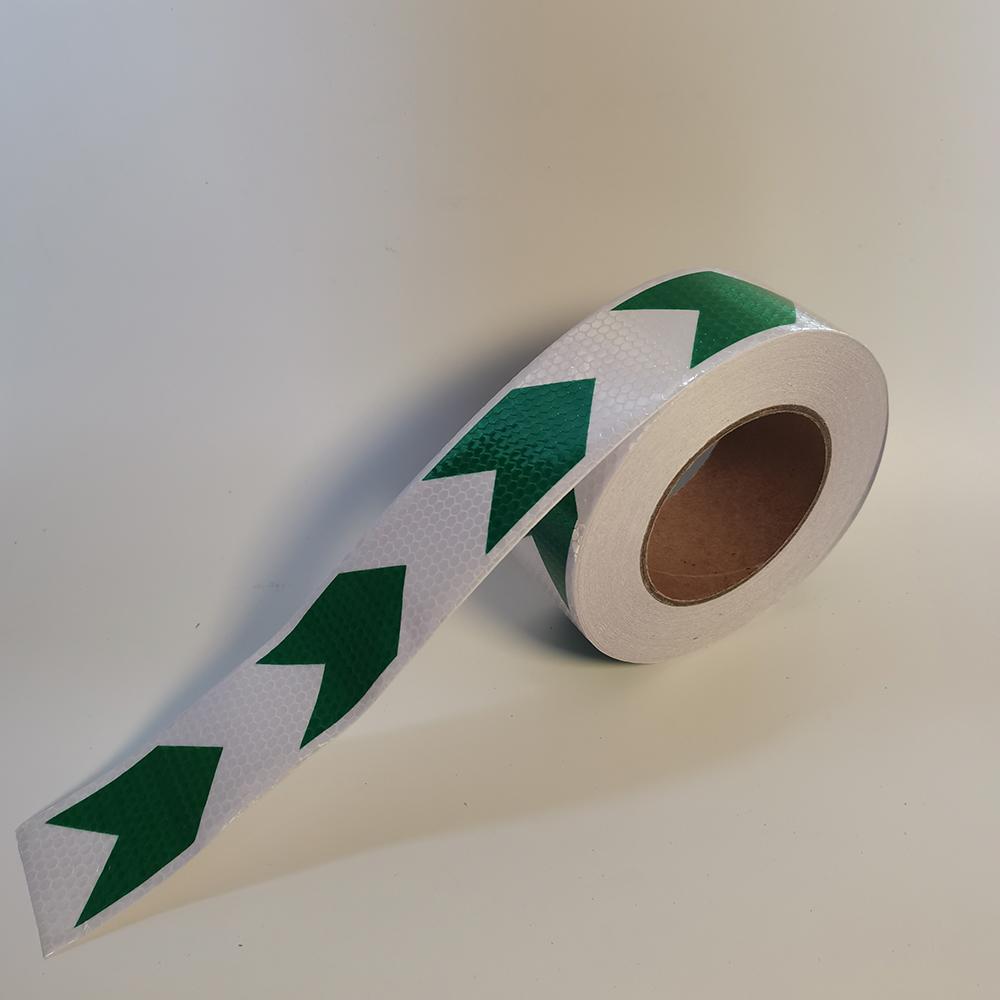 5cmm*25m Arrow Reflective Hazard Safety Warning Caution Tapes White-Green Reflectors Adhesive Stickers For Trailer Vehicle Stair