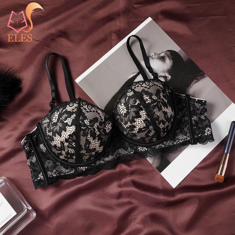 Blommig Spets Push Up BH för Kvinnor Sexig Bygel Vadderad Bralette Justerbara Axelband Plus Size Underklädes-BH