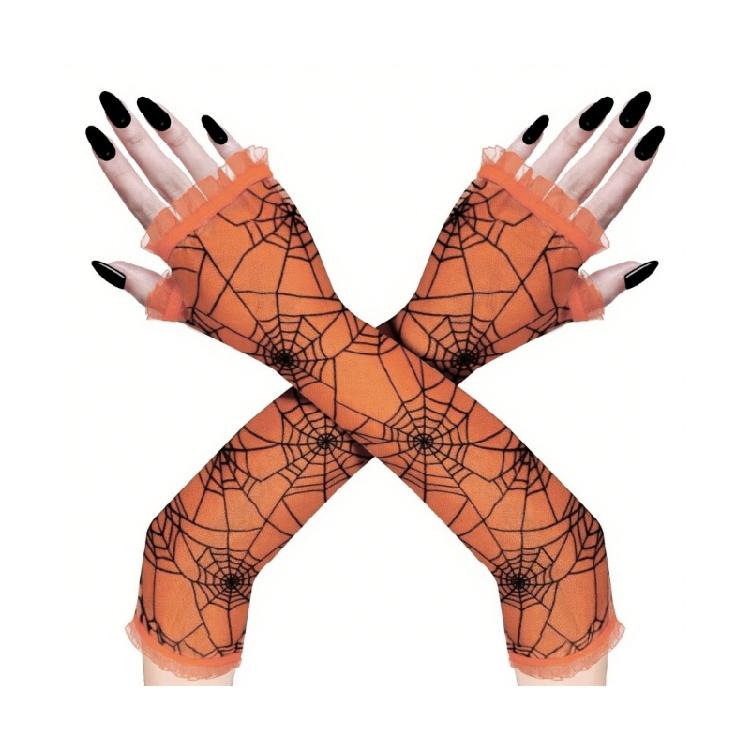 Stretchable Full Arm Gloves With Web Design Ideal Cosplay Gloves for Halloween Witch Costume Accessories