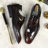 Fashion Luxury Patent Leather Mens Formal Shoes Handmade Buckle Decorated Genuine Leather 2025 Wedding Social Shoes Man