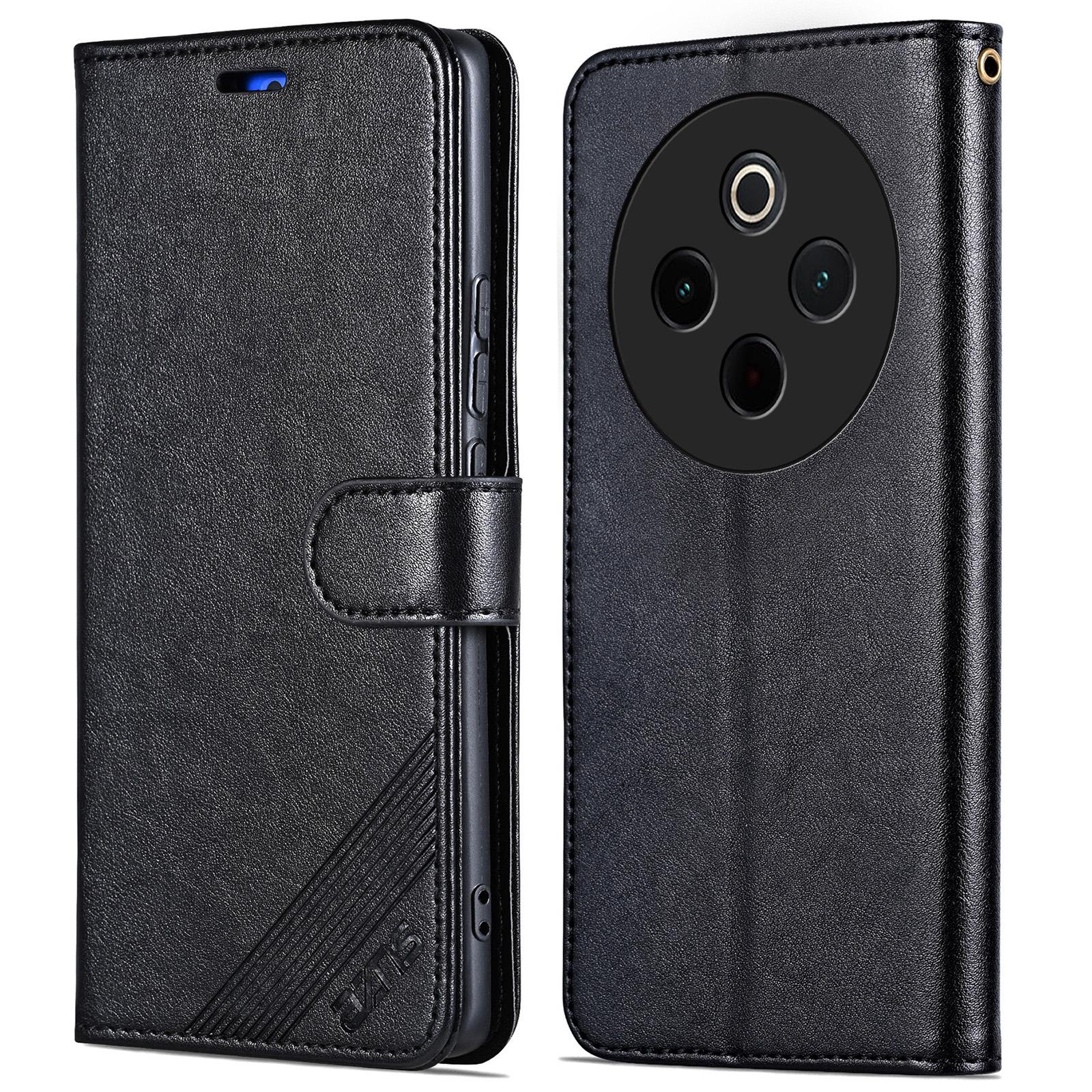 

AZNS For vivo Y300 Pro 5G Case Anti-Scratch PU Leather Stand Wallet Phone Cover Black