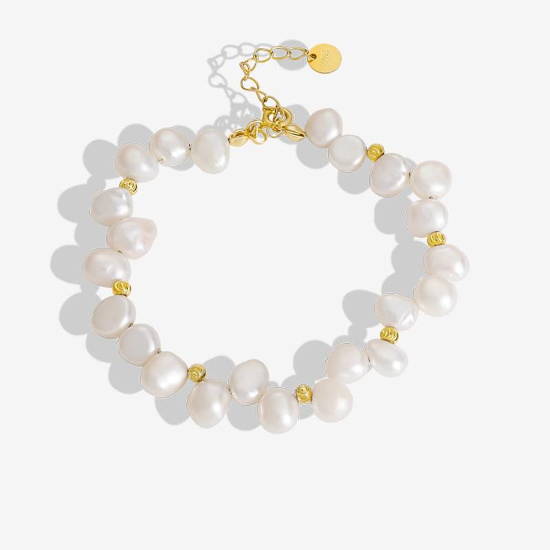 Fashion Jewelry Baroque Freshwater Pearl Bracelet for Ladies Plated Beaded 925 Sterling Silver Bracelet Chain Jewelry