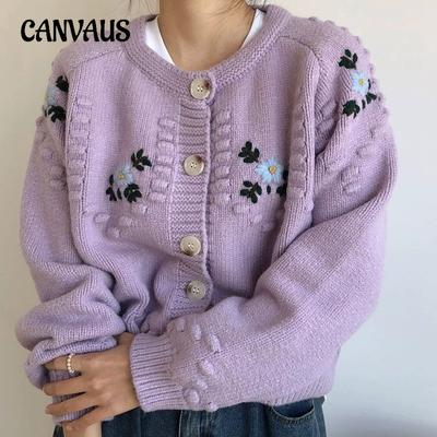 Pull pour femme automne et hiver, doux, ample, épais, col rond, ligne épaisse, cardigan tricoté, motif floral, sens du vieillissement, veste pull