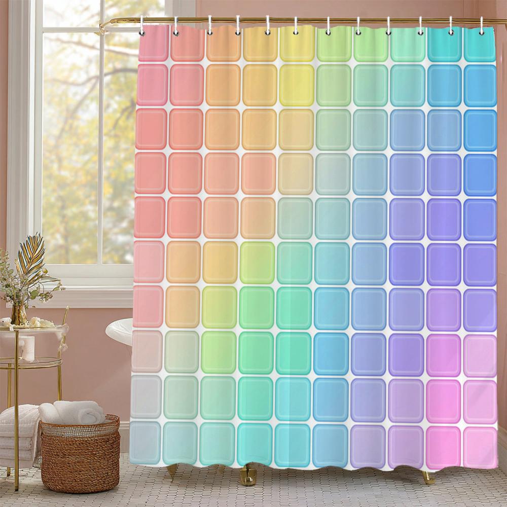 

Modern Geometric Plaid, Mosaic Graphic Shower Curtain, Bathroom Decorative Shower Curtain, Waterproof Shower Curtain With Hooks W60H190(CM)-1 Pcs