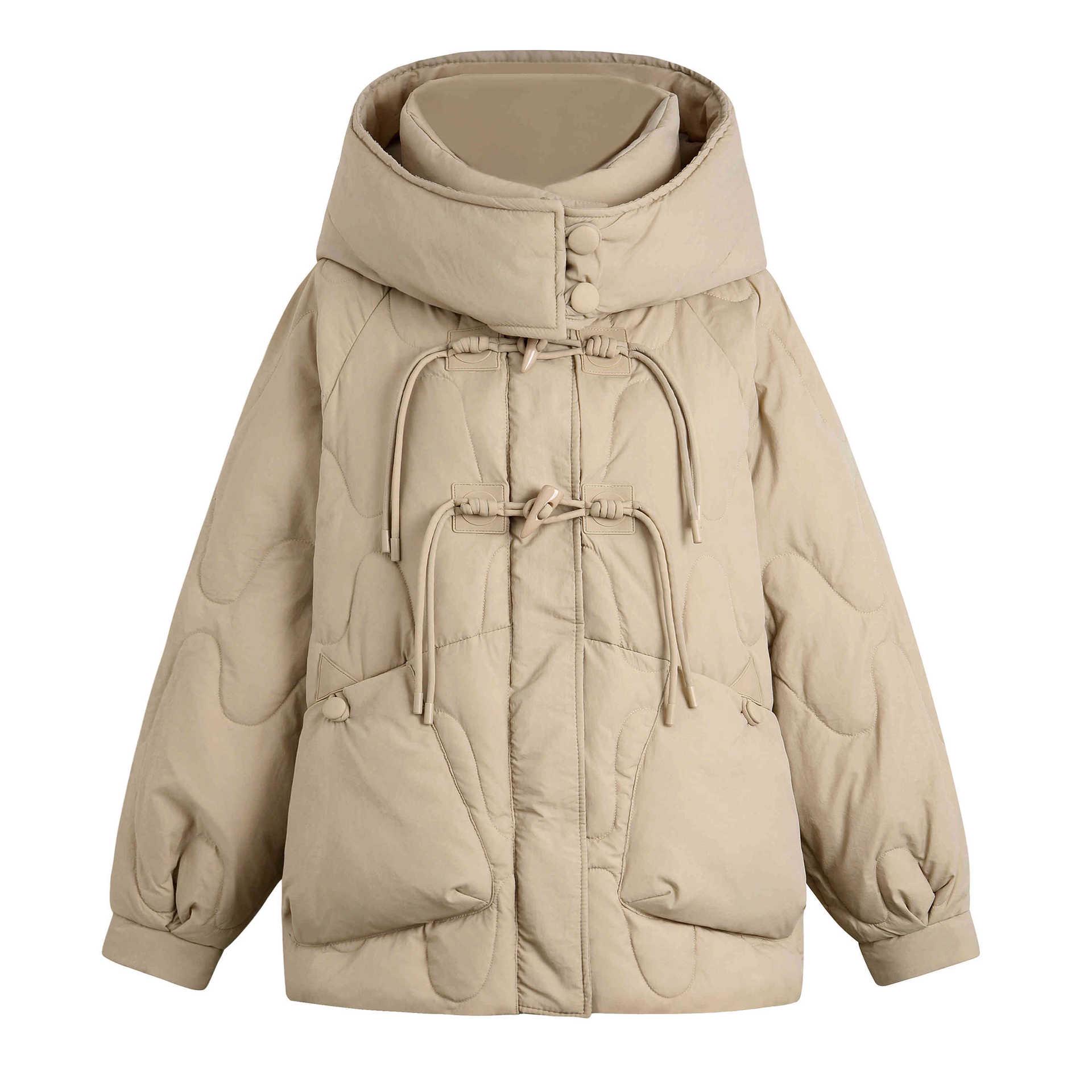 

Женская куртка большого размера с капюшоном на белом утином пуху с китайской застежкой-лягушкой - Утепленная и теплая 3XL (170-190 lbs) хаки