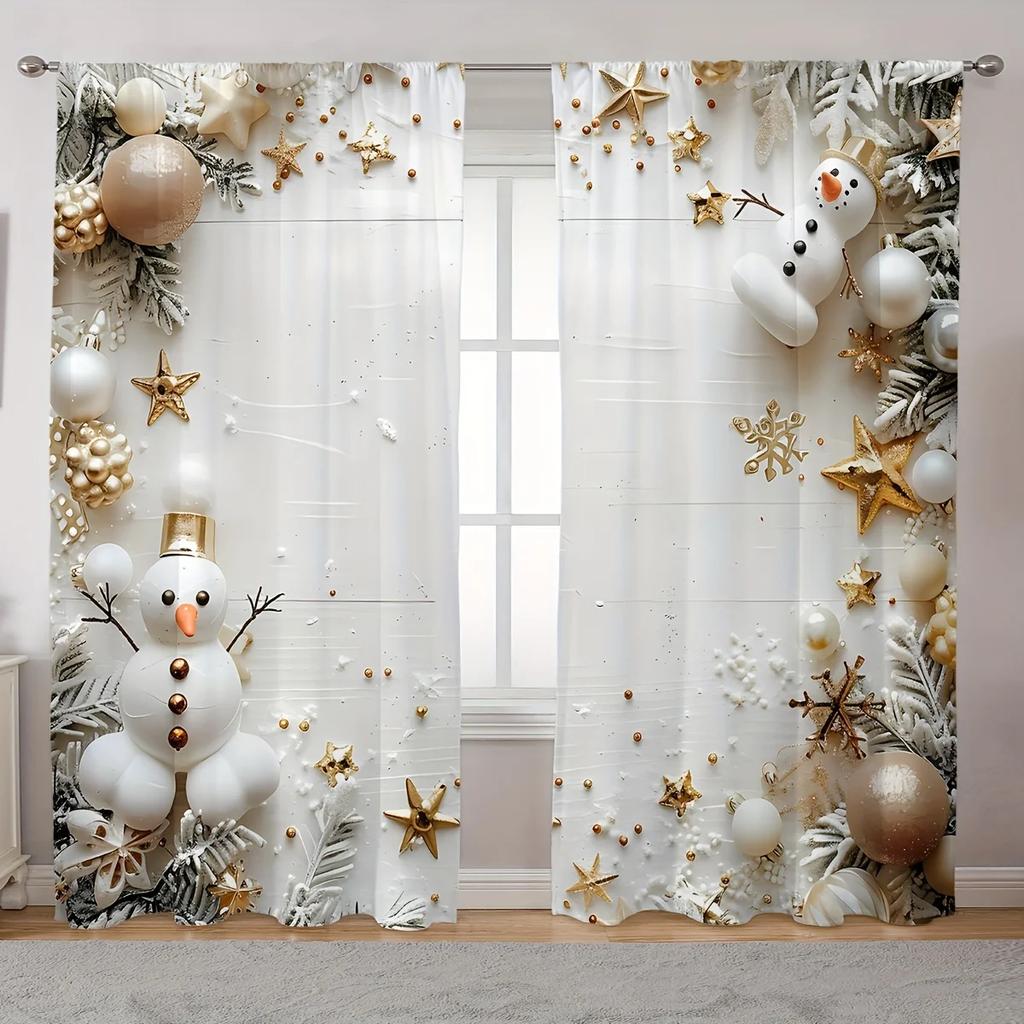 3D2 Piece Luxury Christmas Curtains Platinum Elk Snow Scene Winter Gifts Living Room Bedroom Kitchen Holiday Decor Curtains