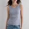 Women Thin Slim Fit Solid Color Round Neck Ribbed Camisole Tank Top Inner Wear