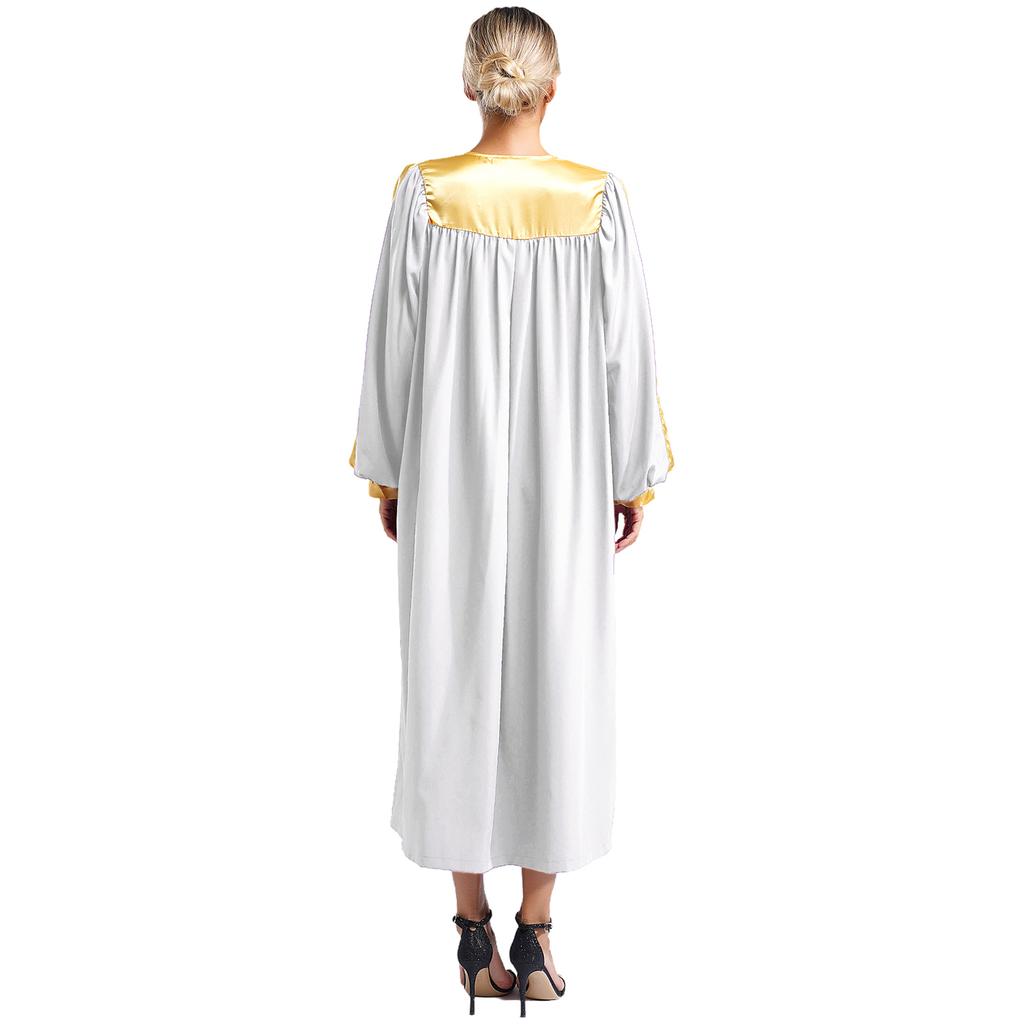 Unisex Choir Robe Halloween Costume V Neck Long Sleeve Color Block Zipper Gown Theme Party Wear