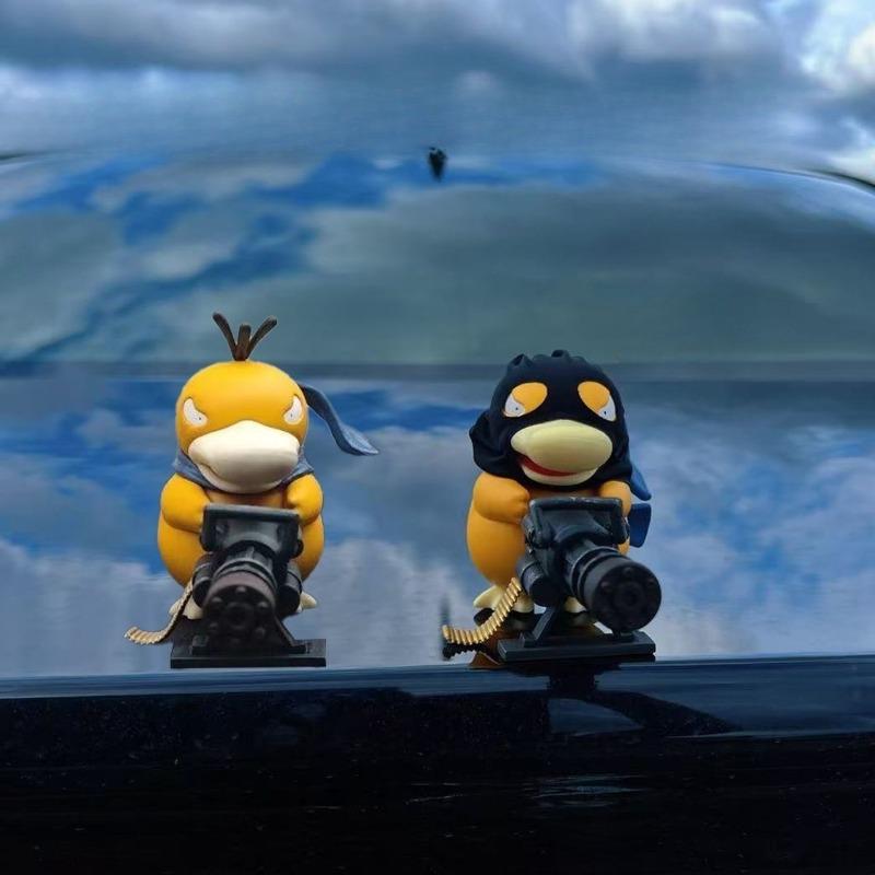 Psyduck with Gatling Gun Figure Funny Road Bandit Car Ornament Dashboard Trunk Creative Car Dashboard Decor