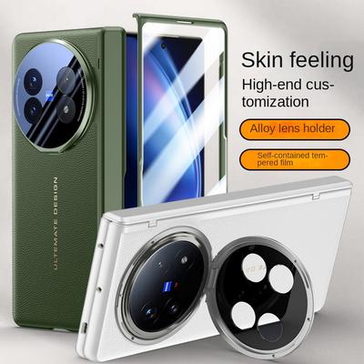 Leren Beschermhoes met Privacy Scherm Gehard Glas voor VIVO X Fold 5 x Fold5 VeerScharnierende Camera Houder Cover