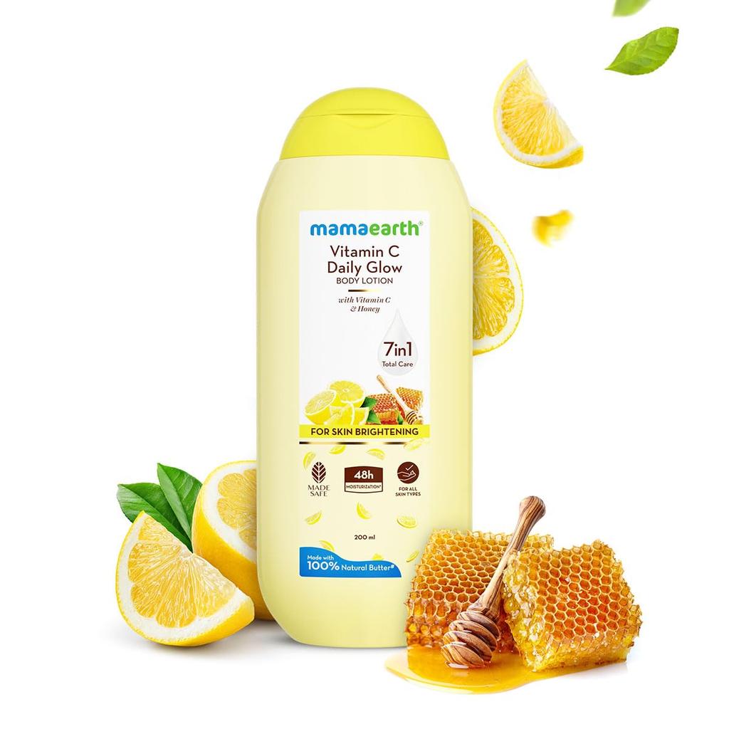 Mamaearth Vitamin C Daily Glow Body Lotion 200ml Pack of 1 for Skin Brightening & Deep Hydration