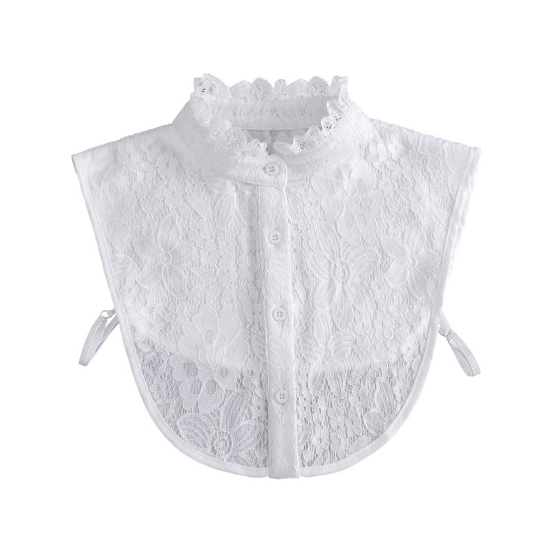

Lace Ruffle Faux Collar Decorative Collar for Dress Suit Removable False Collar Universal Shawl Elegant Sweater Collar 1 белый