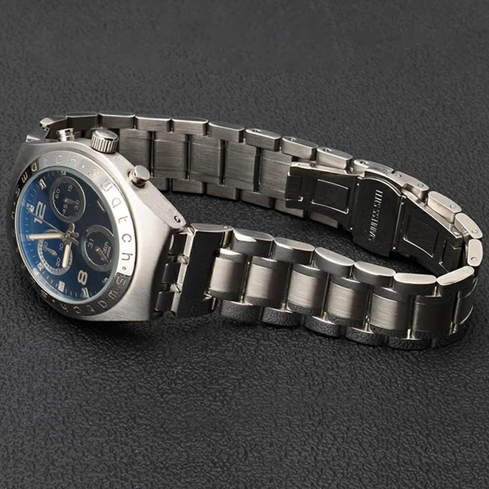 ZHUOLEI Replacement Stainless Steel Metal Watch Strap for Swatch 19mm and 21mm Watches (Includes 3 Spring Bars, Removal Tool, and Box)
