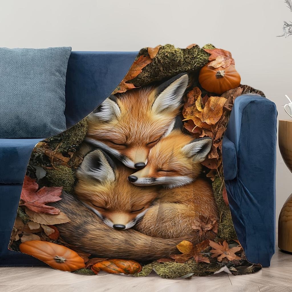 Cozy Fox Cartoon Flannel Throw Blanket - Soft, Warm, and Lightweight for Couch, Bed, Office, and Travel - Versatile All-Season