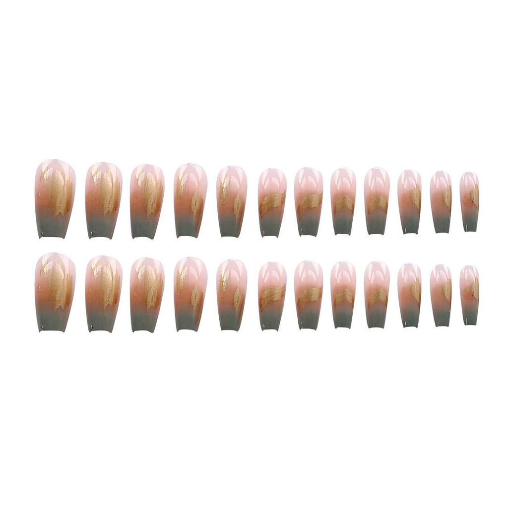 Gradient Gold Thread False Nail Patches - Detachable, Wearable Nail Art