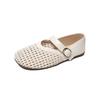Hollow Fishing Net Crocheted One-word Strap Single Shoes Women's 2025 New Round Head Flat-soled Ballet Shoes Woven Mary Jane
