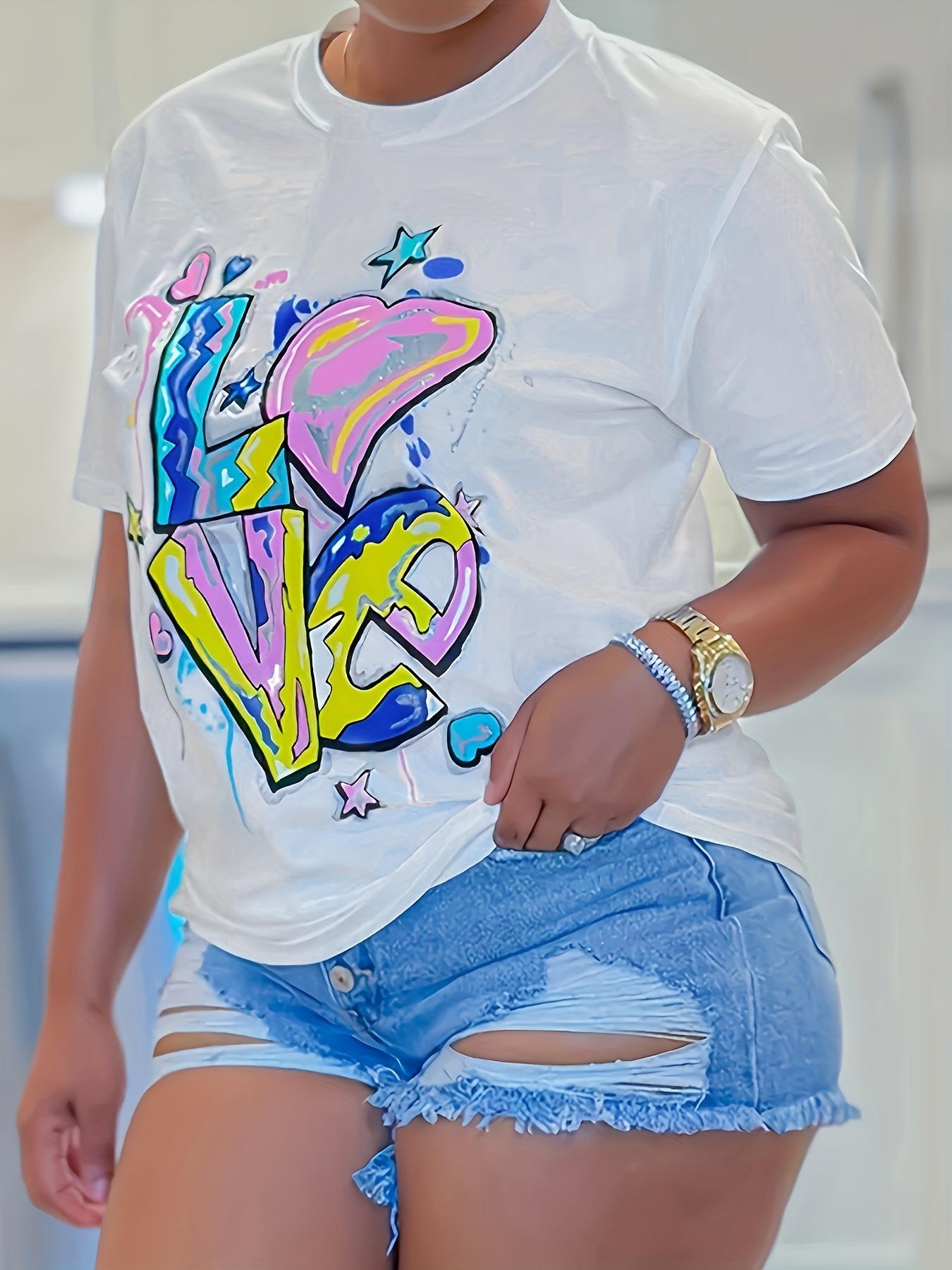 Graphic Love Print White T-shirt M