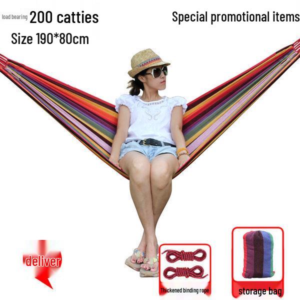 Reinforced Double Hammock: Anti-Tip Outdoor/Indoor Canvas Swing with Wood Support