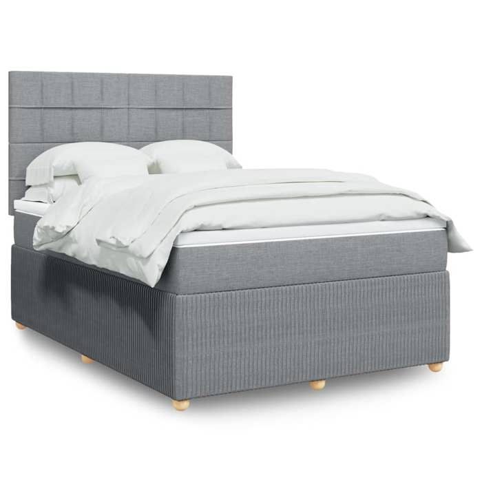 VidaXL Slat Bed Base with Mattress Light Grey 140x200cm Fabric 3294379