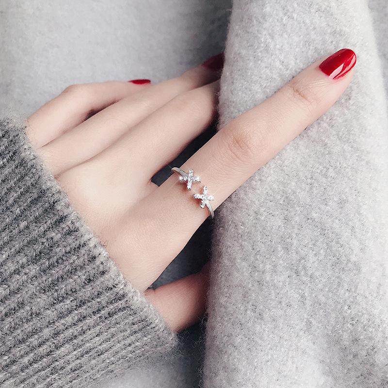English Letter X Ring Opening Trendy Student Small Fresh Personality Creative Versatile Shining Right Or Wrong Ring Woman