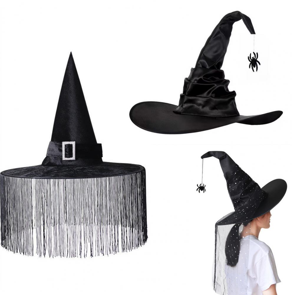Halloween Witch Hat Mysterious Witch Hat Foldable Black Satin Witch Hat for Women Halloween Party Costume Cosplay for Carnivals