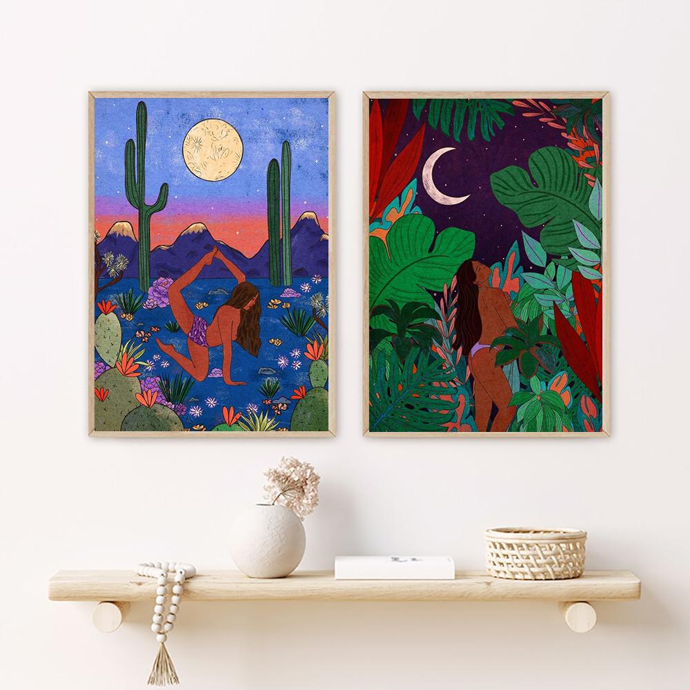 Dschungelschönheit Kunstdruck Mystische Wälder Wüste Yoga Abstraktes Poster Magische Wiese Leinwandgemälde Nordische Wohnzimmer Wanddekoration