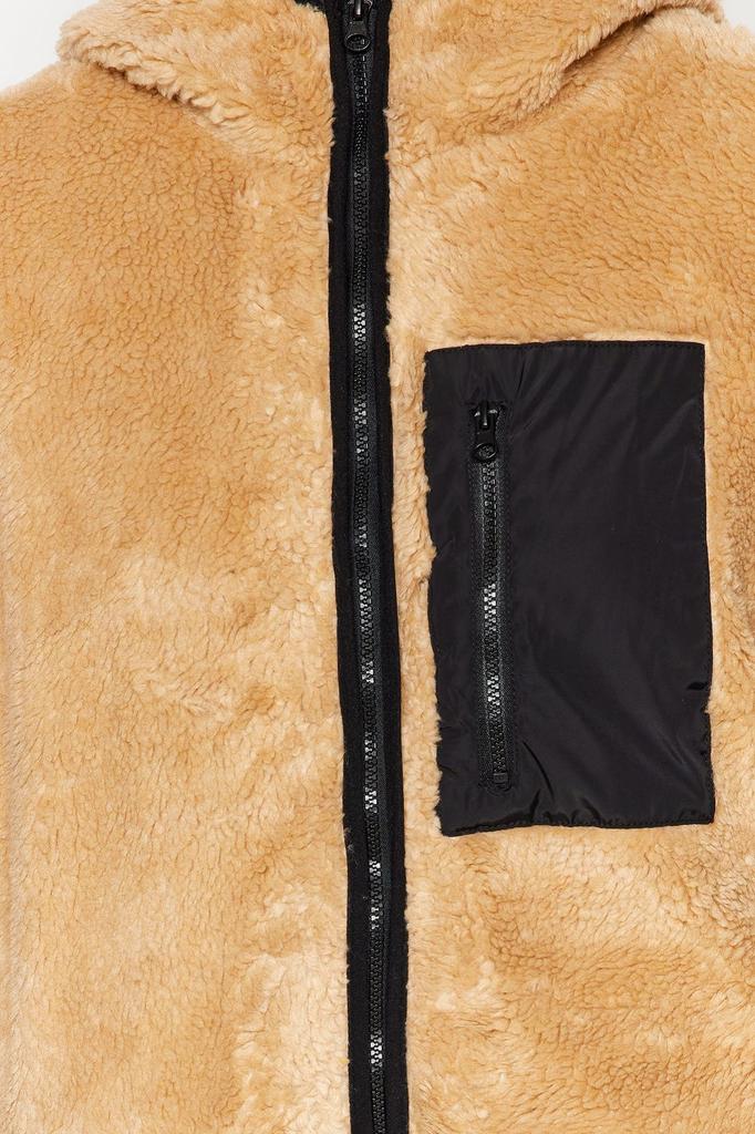 Damenmode Neuer Mantel Camel Oversize Kapuzentasche Detaillierter Plüschmantel