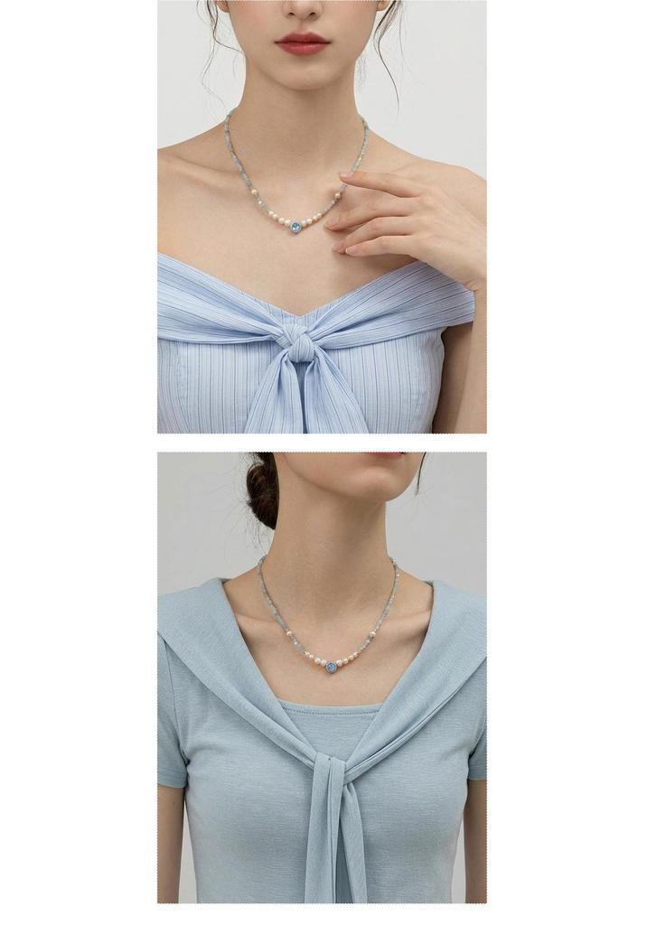 High-End Aquamarine & Freshwater Pearl Necklace for Women: Light Luxury, Versatile Clavicle Chain