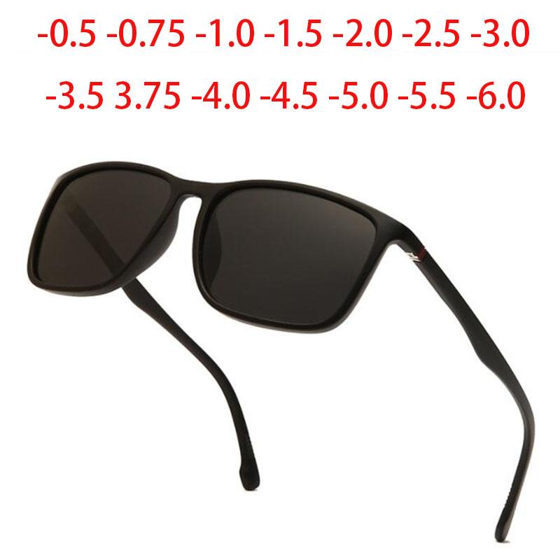 Square Sunglasses Men Thin Leg Anti Glare Minus Tea Lens Prescription Sunglasses Diopter 0 -0.5 -0.75 -1.0 To -6.0