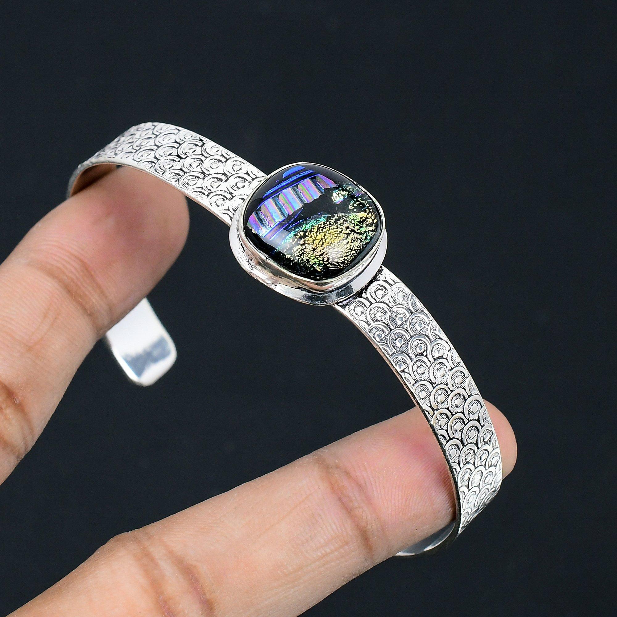 

Сделка ко Дню дочерей Серебро 925 пробы Натуральное американское дихроичное стекло Новый браслет Adjustable