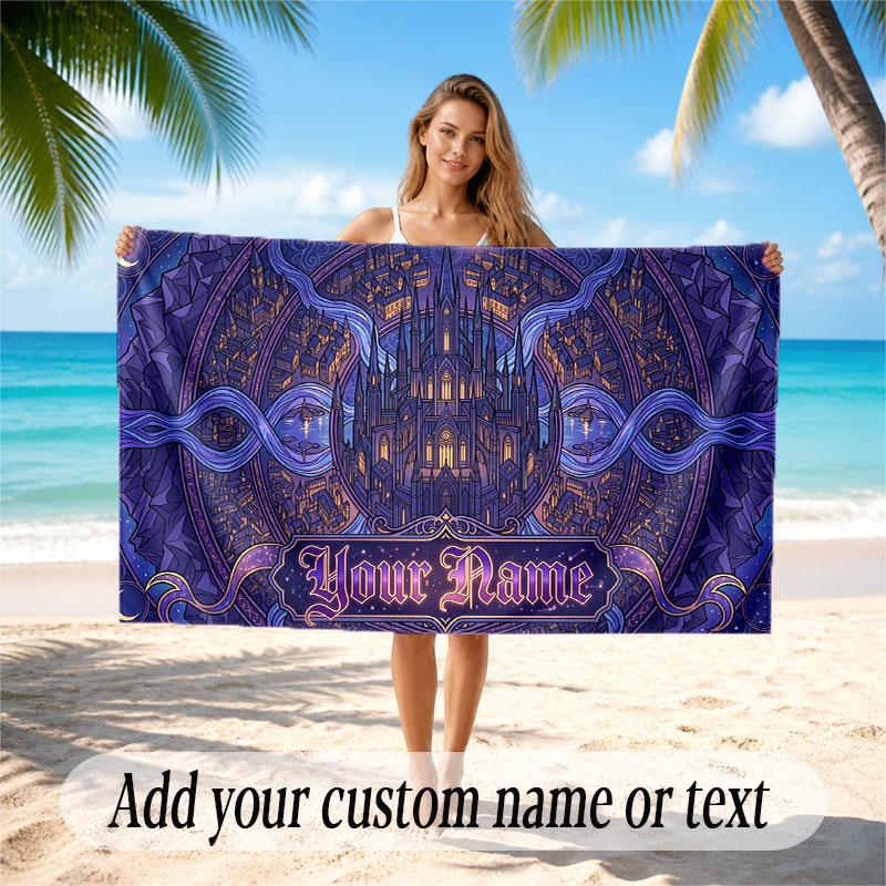 Fantasy Magic Theme Soft Beach Towel Personalized Custom Name Text Towel Portable for Beach Pool Travel