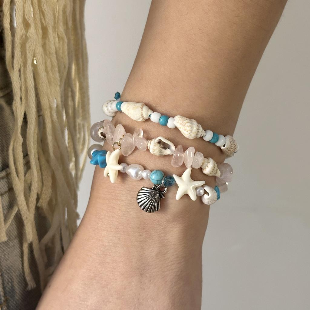 Bohemia Starfish Conch Beads Bracelet For Women Handmade Irregular Crystal Stone Beaded Bracelet Summer Beach Party Jewelry Gift