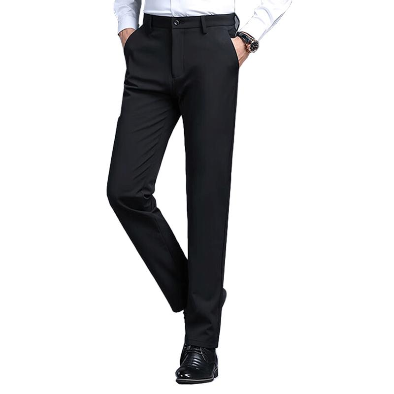 ROMON Men's Casual Pants Four Seasons Trendy Dress Pants Loose Fit Business Elastic Versatile Black 36