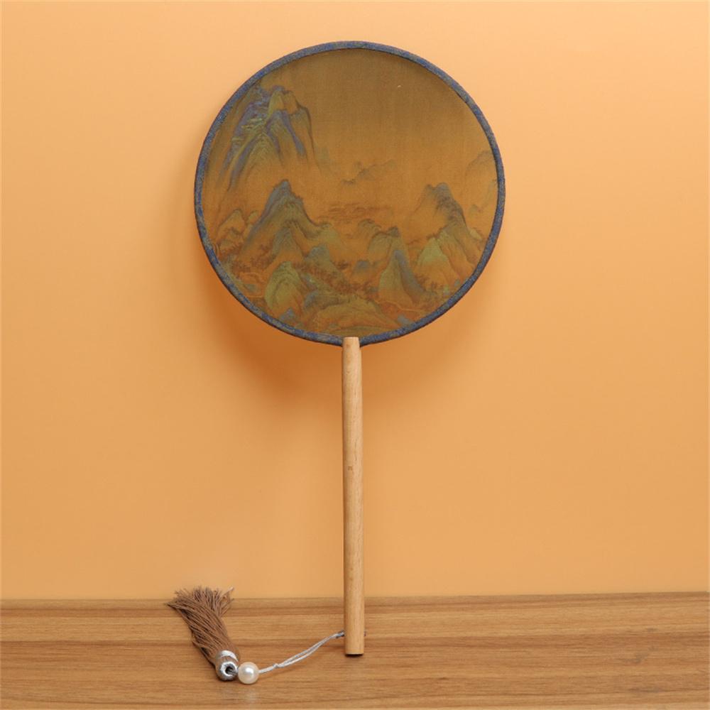 Chinese Landscape Painting Silk Fan Vintage Hand Fans Semi-Transparent Traditional Round Fan Home Decoration Ornaments Dance Fan