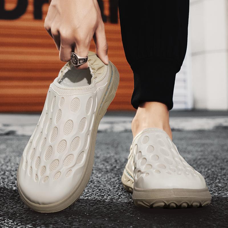 Designer Men Slippers Breathable Mens Shoes Trendy Bottom Casual Sneakers Mesh Half Slippers for Men Soft Sole Support Shoes New