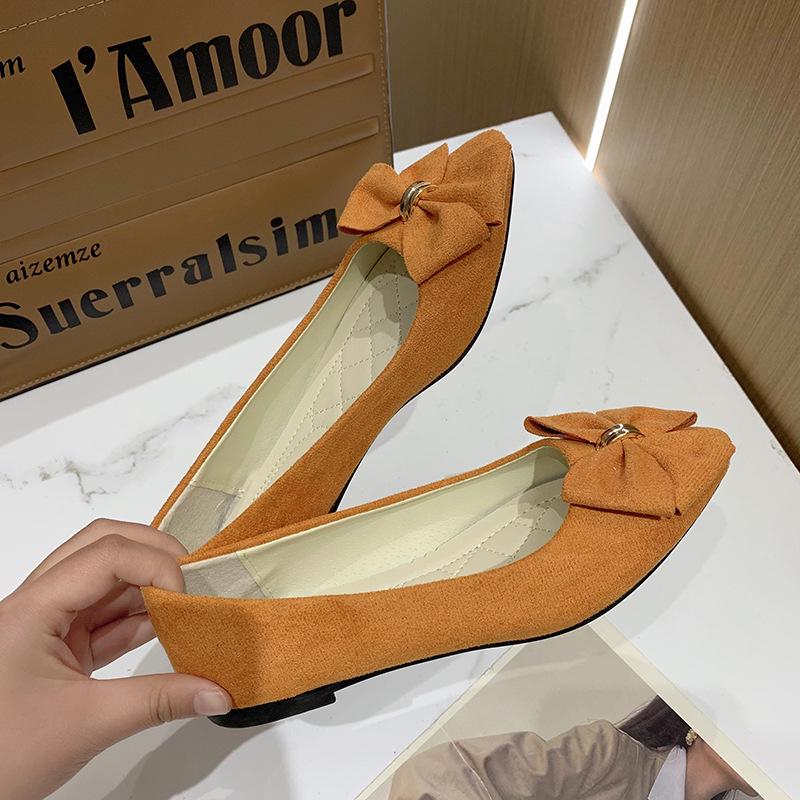 2025 Spring/Autumn Women's Bow Suede Loafers - British Style, Casual, Low-Cut, Plus Size