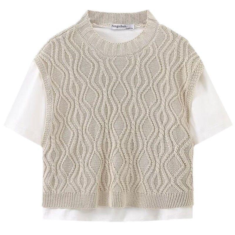 Fashion Style 2024 Summer New Women's Easiest for Match Stylish Warp Knitted Fabric Patchwork T-shirt 1131342 712