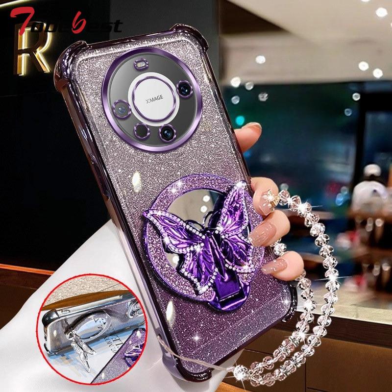 

Glitter Butterfly Mirror Crystal Bracelet Case for Huawei Mate 70 60 50 40 30 Pro Shockproof Painting Cover Huawei Mate 30 Pro фиолетовый