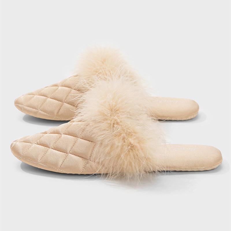 Fashion Fashion Feather Decoration Design Slippers Women Comfort Lightweight Soft Sole Home Slippers Elegant Non Slip Zapatos De Mujer