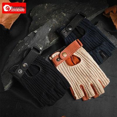 Retro Zachte Lamswollen Halfvingerhandschoenen voor Mannen & Vrouwen - Ademend, Antislip Rij- en Motorfietsstijl