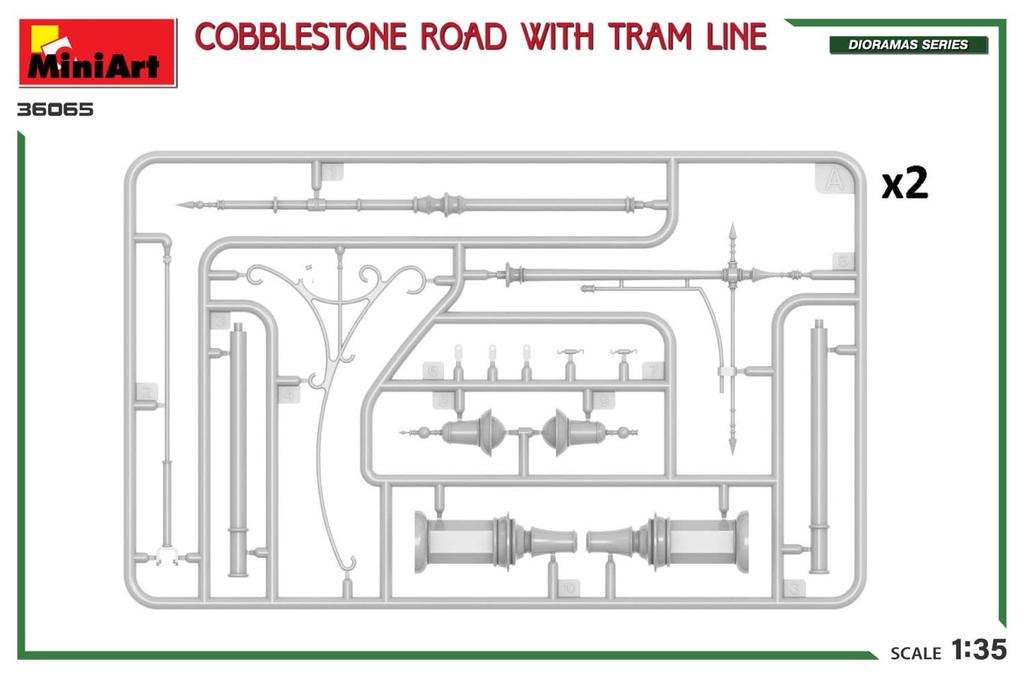 MiniArt Scale Cobblestone Road with Tram Line Plastic Model MA36065 1/35