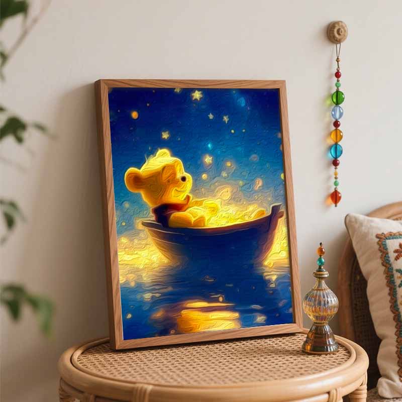 Winnie The Pooh Disney Digital Oil Painting Diy Coloring Handpainted Handpainted Filling Home Decoration Gift, Nice Star Night Art.