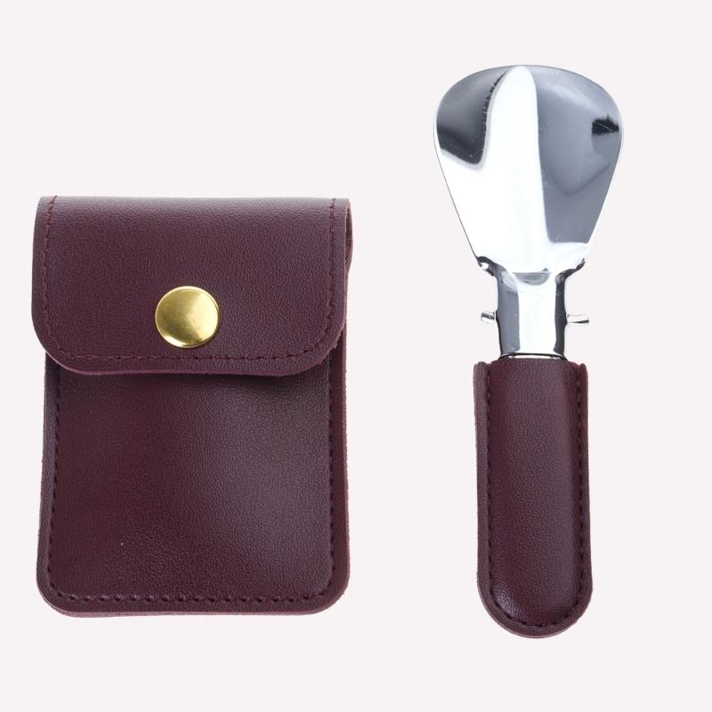 Calzador Plegable Portátil de Acero Inoxidable con Agarre Ergonómico de Cuero Calzador Portátil para el Hogar, Oficina, Viajes