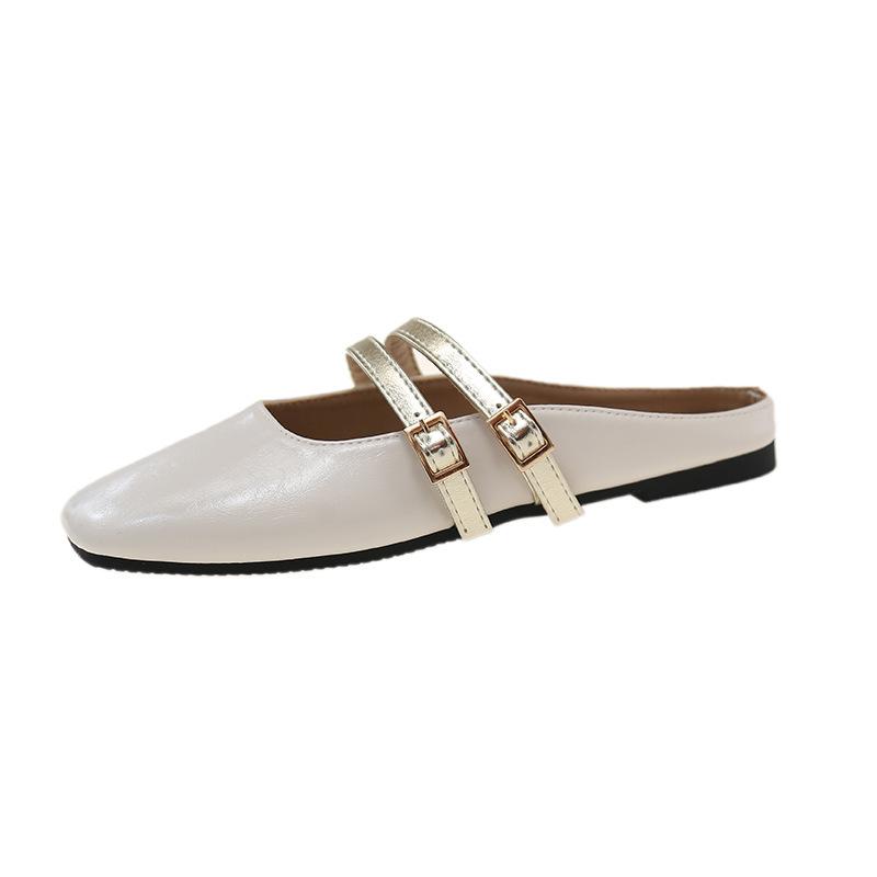 

Square head retro lazy flat shoes for women s summer 2025 new double buckle characters with bag head and half slippers for women to wear outside 35