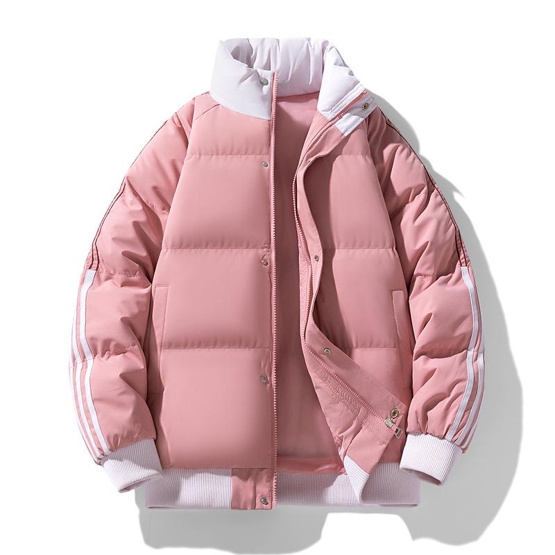 Men's Winter Color Block Stand Collar Jacket: Thick, Warm, Trendy, Versatile, and Casual Striped Outerwear for Couples