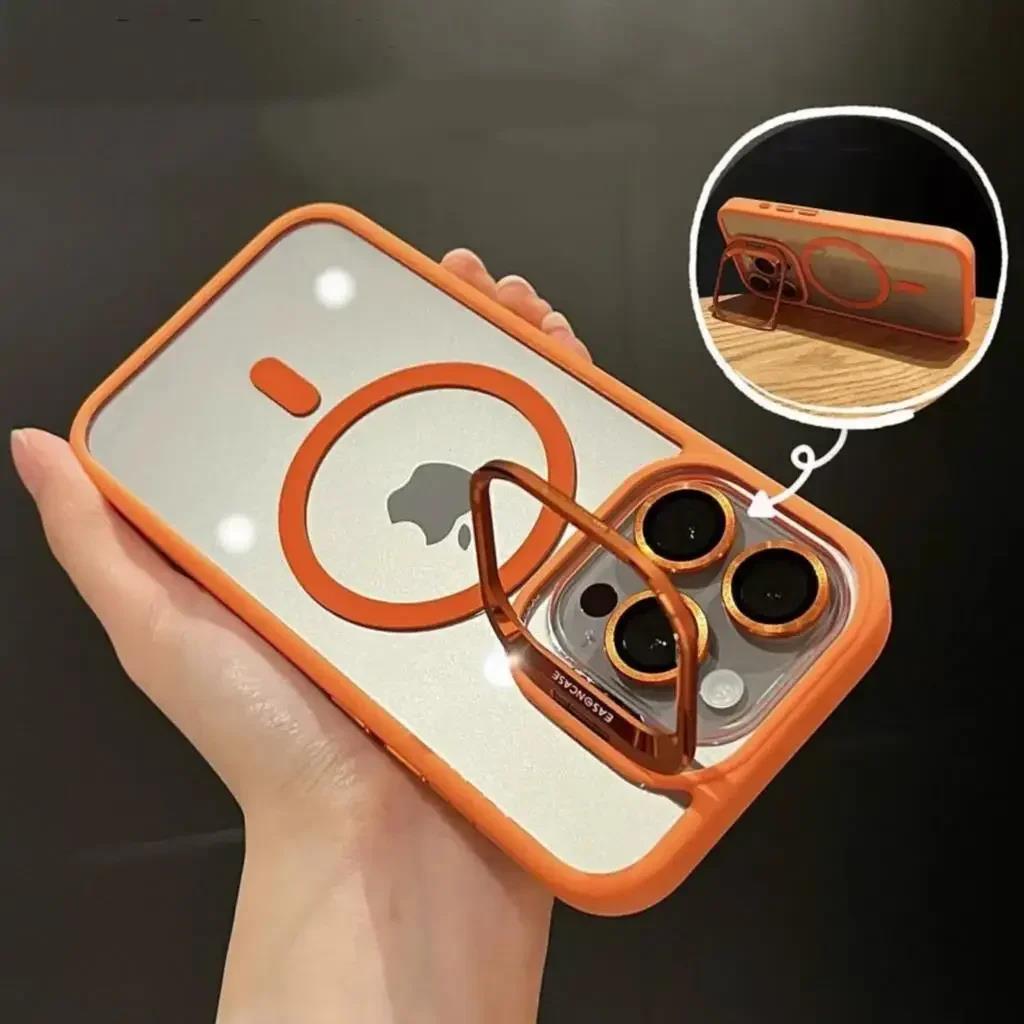 Luxury Magnetic Shockproof Phone Case For iPhone 15 14 13 12 11 16 Pro Max 16 Plus 16E Funda Stand Glass Lens Protection Cover