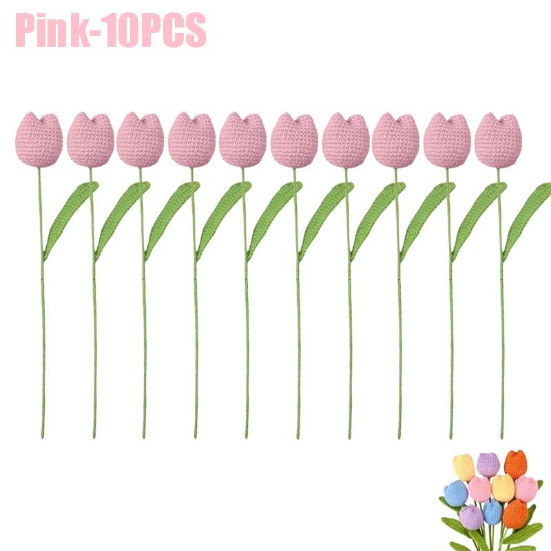 Handmade Crochet Tulip Flowers Bouquet Artificial Knit Simulation Craft Gift for Mom Women Bride Wedding Home Decor Party Supply